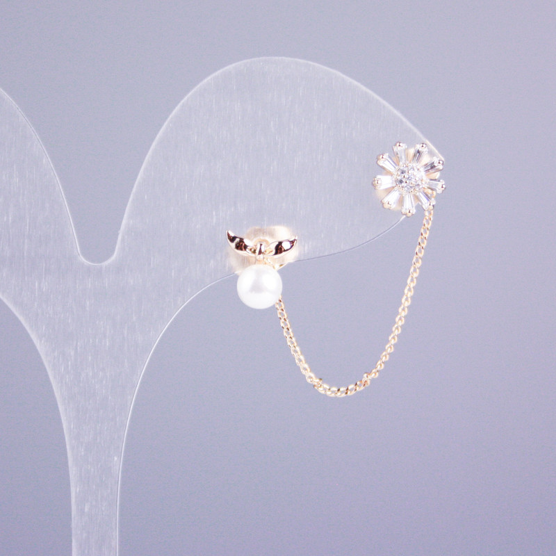 Discount! Double Stud Earrings Xuping 18K Gold Plating with Chain and Mallorca Pearl, Length 5 cm+