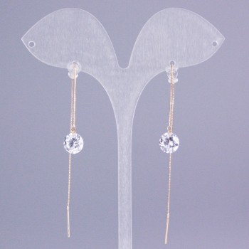 Xuping 18K Gold Plated Long Stud Earrings with White Stones, 8 mm Diameter, 10 cm Length