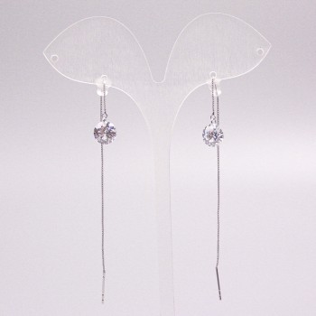 Xuping Rhodium Long Stud Earrings with White Stones, 8mm Diameter, 10cm Length