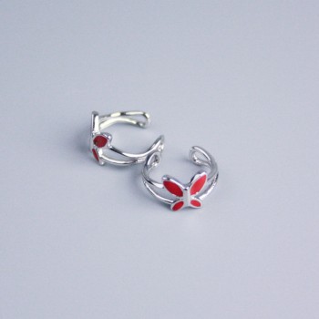 Kaf Xuping Rhodium with Red Enamel 'Butterfly' 11x7 mm +
