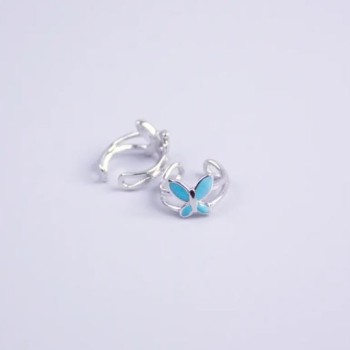 Kaf Xuping Rhodium with Blue Enamel Butterfly 11x7mm +