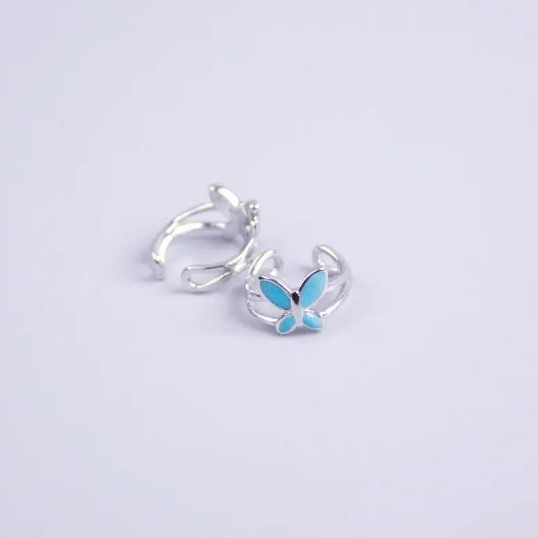 Kaf Xuping Rhodium with Blue Enamel Butterfly 11x7mm +