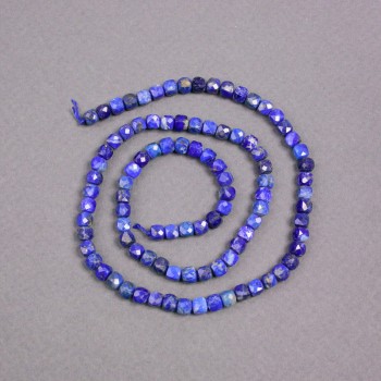 Lapis lazuli beads on a thread, natural gemstone, faceted cube, diameter 4x4 mm, length 40 cm