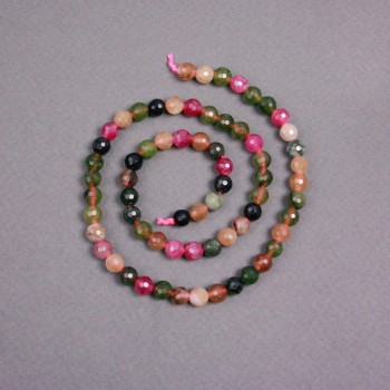 Tourmaline Beads on Thread, Faceted Ball, 6mm Diameter, Length about 39 cm