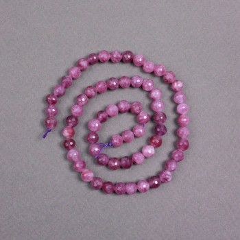 Rubellite Tourmaline Beads on Thread, Faceted Round Bead, 6 mm Diameter, 38 cm Length