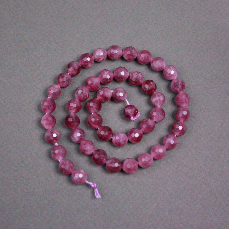 Rubellite Tourmaline Beads on Cord, Faceted Round Bead, 8 mm Diameter, 37 cm Length