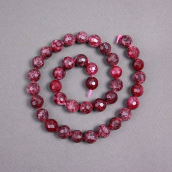 Rubellite Tourmaline Beads on Thread, Natural Stone, Faceted Spheres, Diameter 10 mm, Length 38 cm
