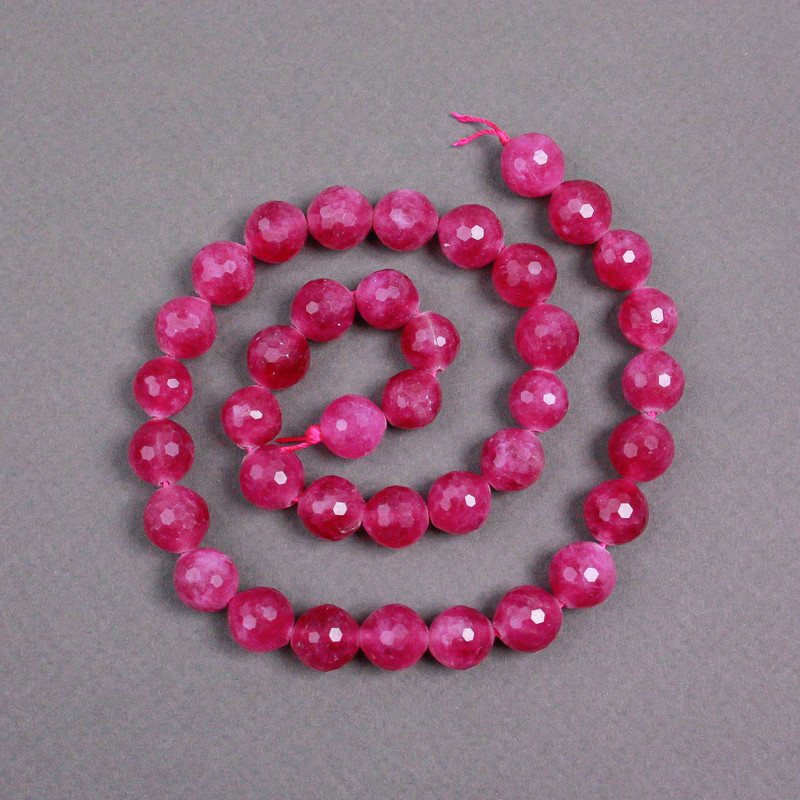 Raspberry Tourmaline Beads on Thread, Faceted Round Bead, 10mm Diameter, 38cm Length
