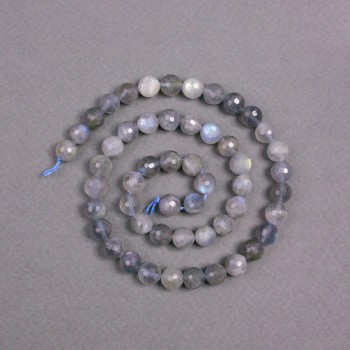 Labradorite Beads on Thread, Natural Stone, Faceted Round Beads, 8mm Diameter, 40cm Length
