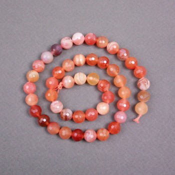 Orange Agate Beads on Thread, Natural Stone, Faceted Bead, 8 mm diameter ±, length 38 cm ±