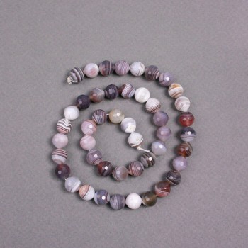 Botswana Agate Beads on Thread - Natural Stone Faceted Ball Beads, 8 mm Diameter, 38 cm Length