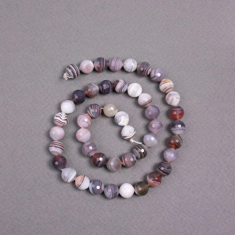 Botswana Agate Beads on Thread - Natural Stone Faceted Ball Beads, 8 mm Diameter, 38 cm Length
