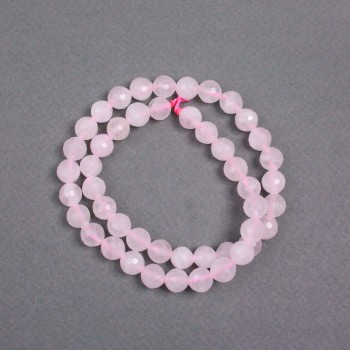 Beads on thread - Rose Quartz natural stone faceted bead, 8mm diameter, 38cm length ±