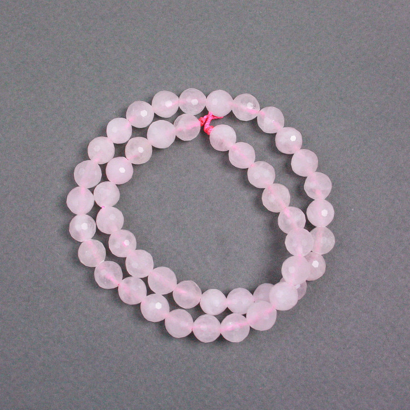 Beads on thread - Rose Quartz natural stone faceted bead, 8mm diameter, 38cm length ±