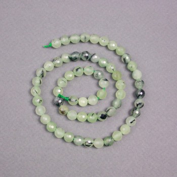 Prehnite natural stone beads on thread, faceted round beads, 6 mm diameter, 39 cm length