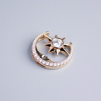 Xuping Pendant 18K Gold Plating Star and Moon with White Crystals, Diameter 20mm+