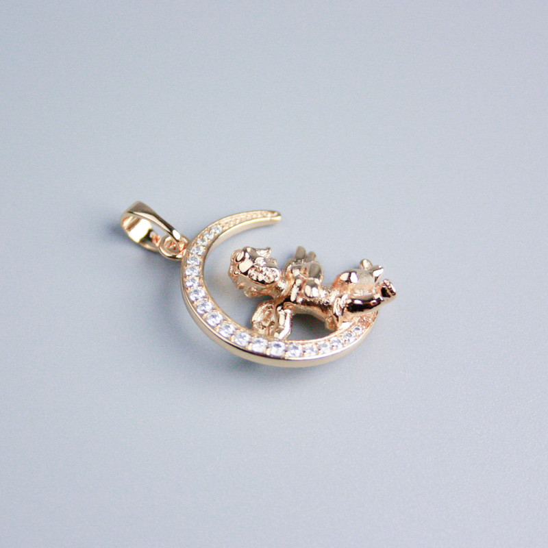 Pendant Xuping 18K Gold Plating 'Angel on the Moon' with White Crystals, 20mm diameter+