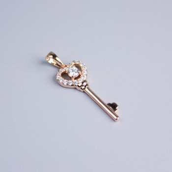 Xuping Pendant, 18K Gold Plating, Key with White Crystals, 27x11mm