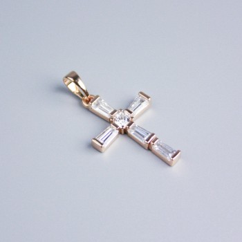 Xuping Pendant 18K Gold Plating Cross with White Crystals, diameter 24×16 mm+