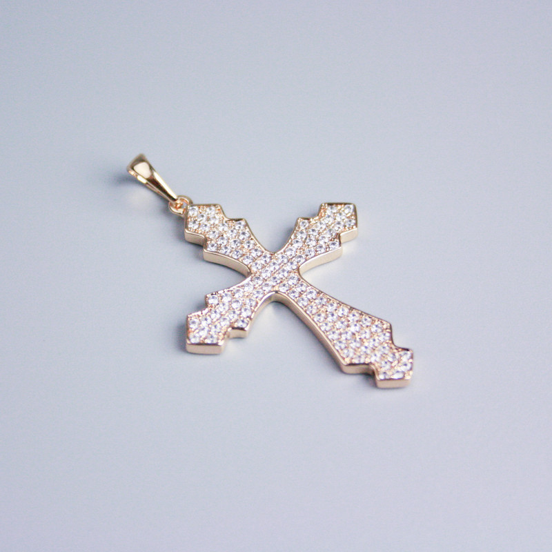 Xuping Pendant 18K Gold Plated Cross with White Crystals