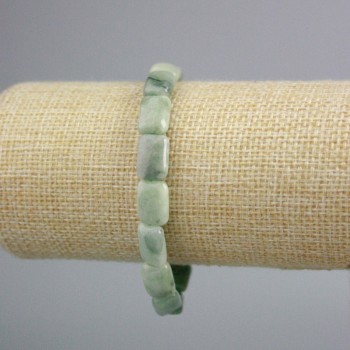 Jadeite Bracelet with Rectangular Natural Stone Inserts, 12x8 mm diameter +/-, Length 18 cm +/- (Stretch)
