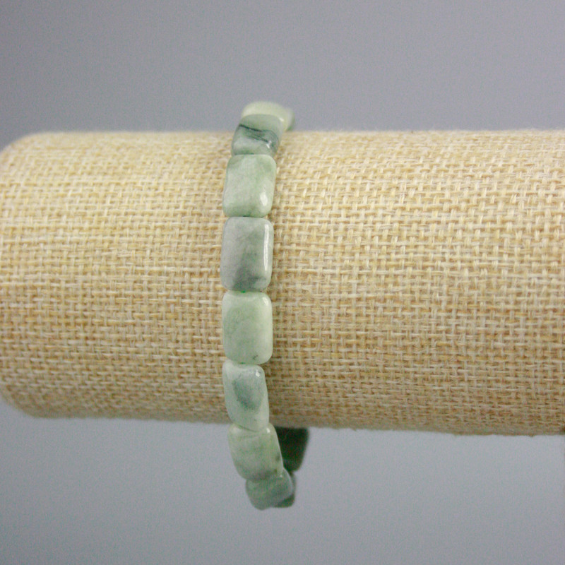 Jadeite Bracelet with Rectangular Natural Stone Inserts, 12x8 mm diameter +/-, Length 18 cm +/- (Stretch)