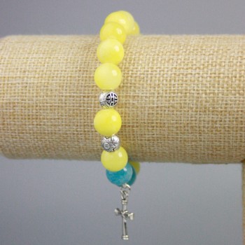 Bracelet 'Ukraine' Aquamarine (named after), Citrine (named after) smooth bead, diameter 10.5 mm, length 18 cm (stretch)