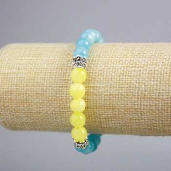 Bracelet 'Ukraine' Aquamarine (imitation), Citrine (imitation) smooth beads, diameter 8.5 mm, length 18 cm (stretch)