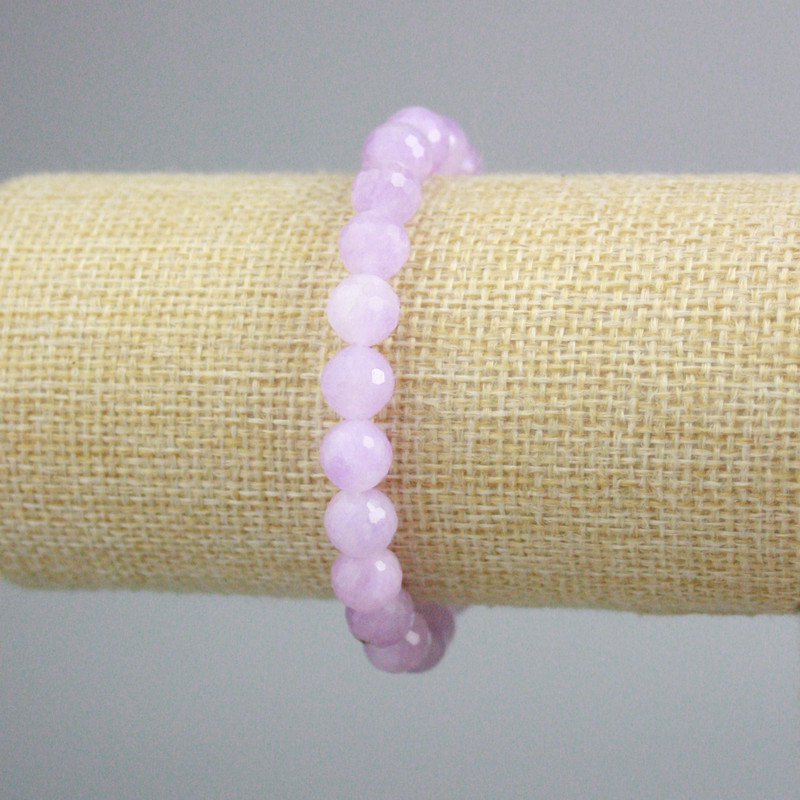 Kunzite Bracelet with Faceted Beads, 8.5 mm Diameter, 18 cm Length (Stretch)