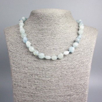 Aquamarine Necklace with Natural Gemstone, Faceted Beads, 11×9 mm Diameter, Length 47 cm