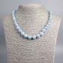 Aquamarine Necklace with natural stone, graduated smooth beads, diameters 10, 8, 6 mm, length 46 cm