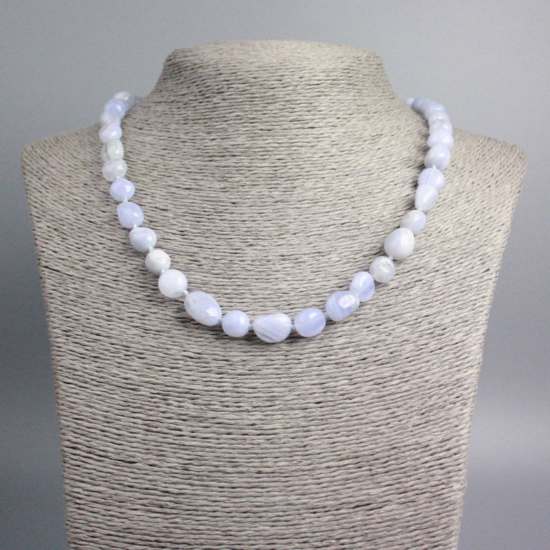 Aquamarine Necklace, natural stone, faceted beads, diameter 14x9-8x7 mm, length 47 cm +/-
