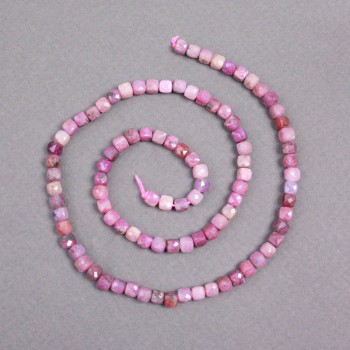 Ruby Beads on Thread, Natural Stone, Faceted Cubes, 4x4 mm, 39 cm Length
