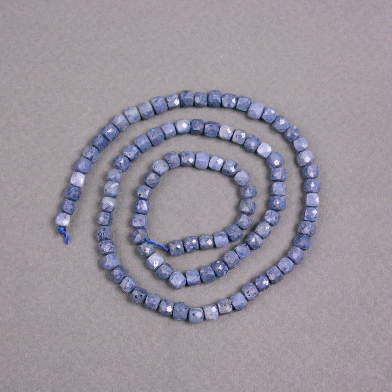 Beads on a thread - Sponge coral natural faceted cube, 4x4 mm diameter, 39 cm length