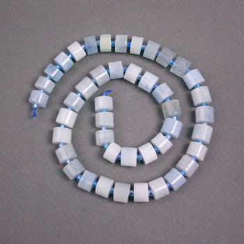 Aquamarine Rondelle Beads on Thread, 9x7 mm ±, with Seed Beads, 2 mm ±, Length 40 cm ±