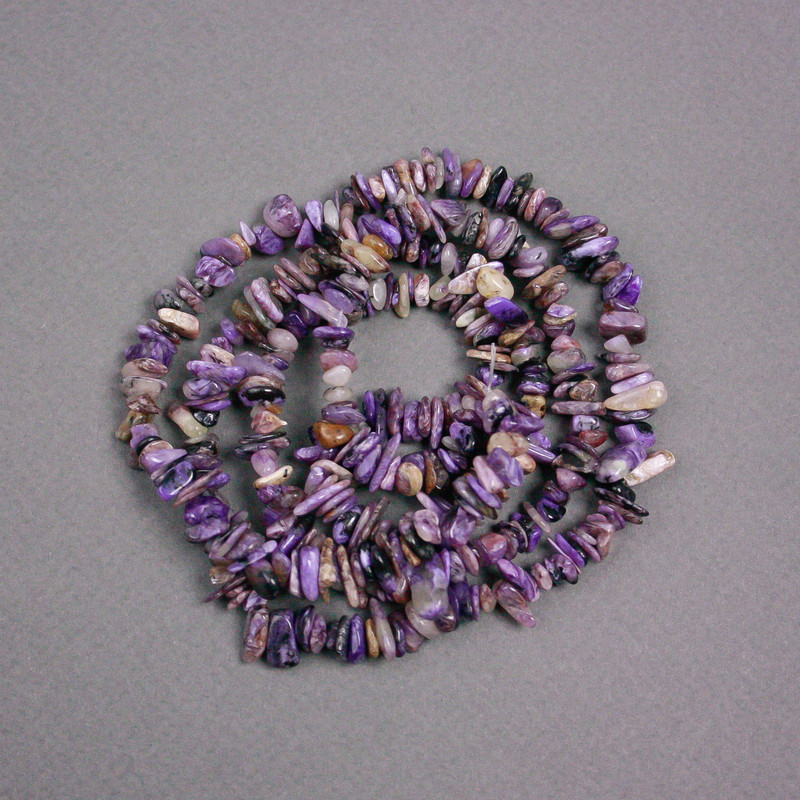Charoite chip beads on fishing line, 11x6x4 mm diameter, 80 cm length