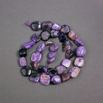 Charoite beads on thread, natural stone, faceted, diameter 14x12x5mm+-, length 40cm+-