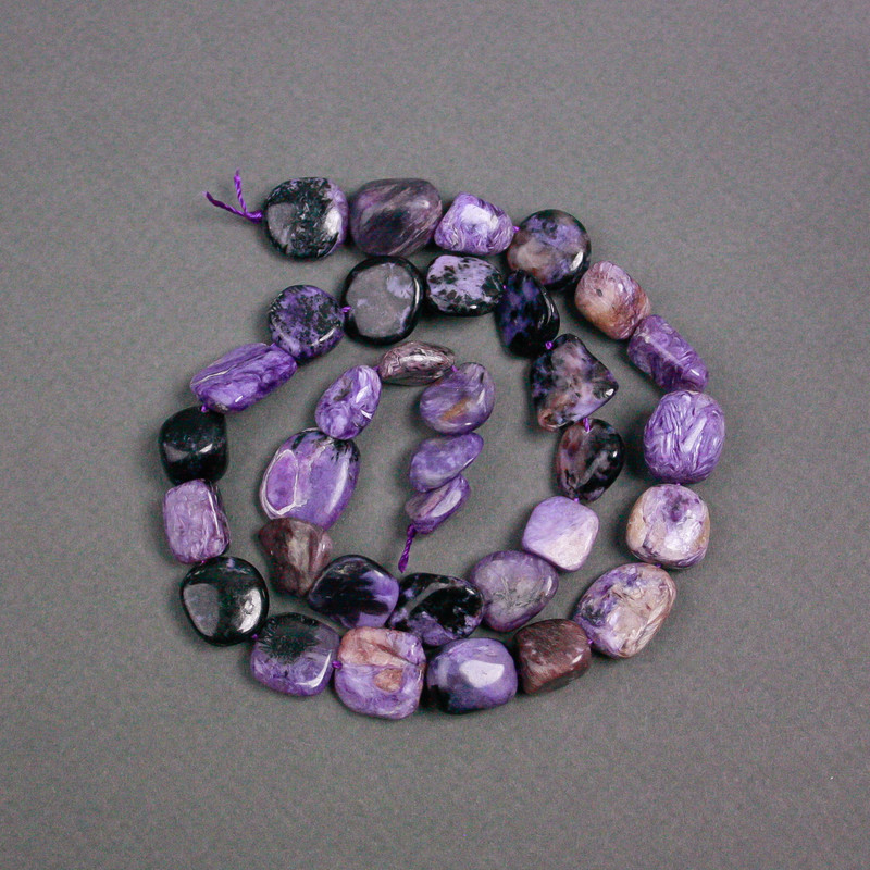 Charoite beads on thread, natural stone, faceted, diameter 14x12x5mm+-, length 40cm+-