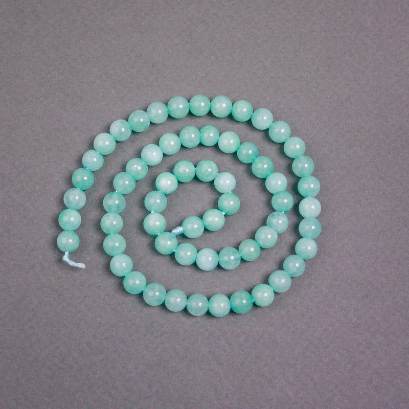 Amazonite Beads on Thread, Natural Stone, Smooth Round Beads, Diameter 6.5 mm, Length 37 cm