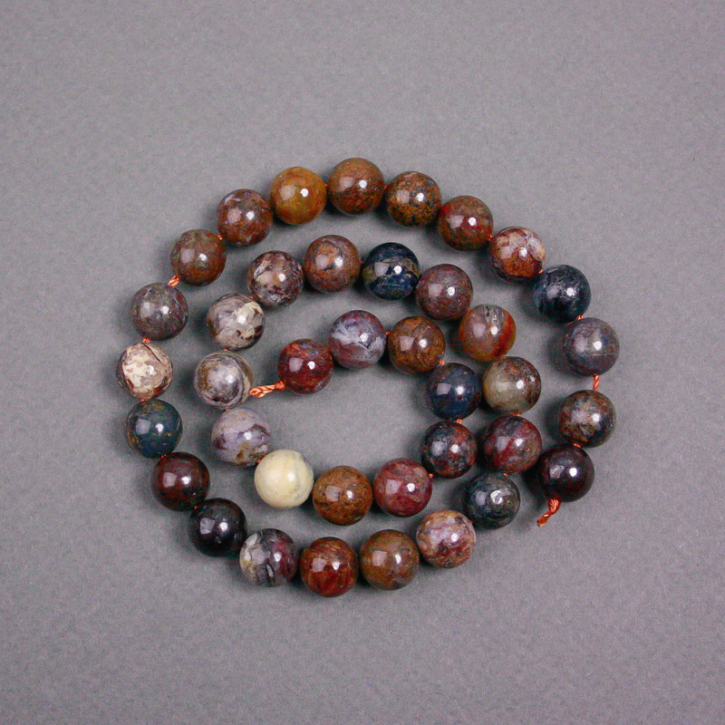 Petersite Beads on Thread, Natural Stone, Smooth Round Bead, Diameter 10mm ±, Length 38cm ±