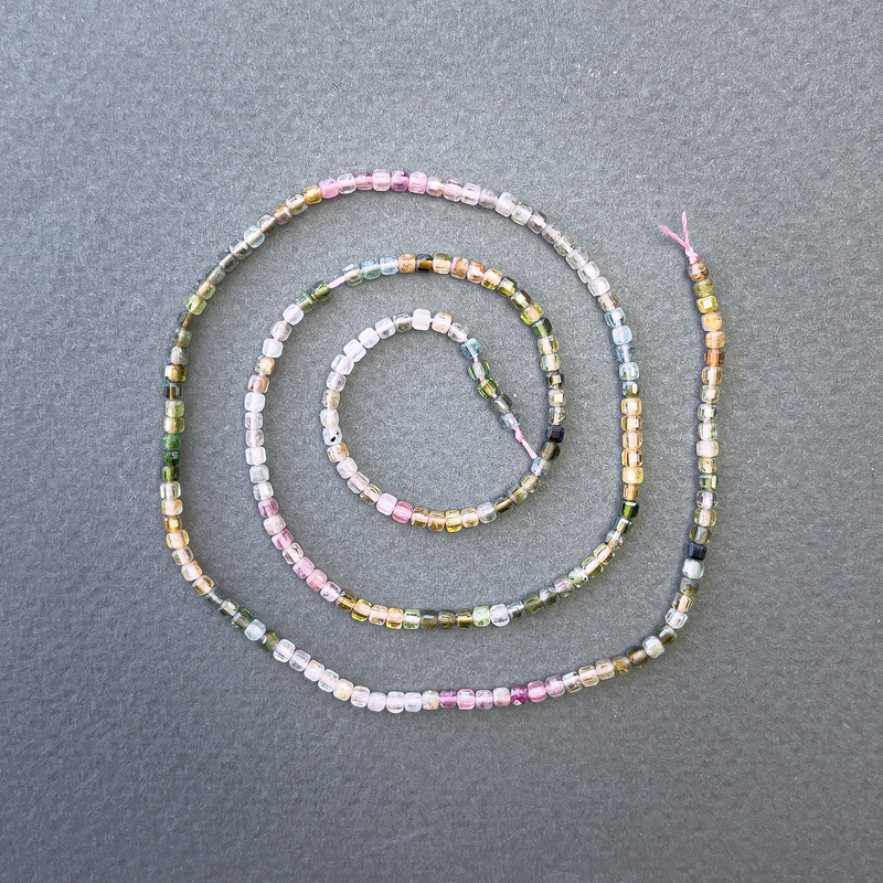Tourmaline Bead Strand Assortment, Natural Stone Cube, 2x2 mm, length 40 cm