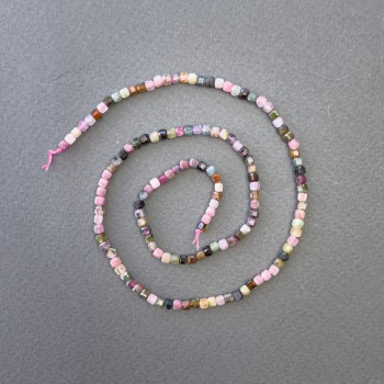 Tourmaline Assortment Beads on Thread, Natural Stone Cubes, Diameter 2.8x2.8 mm, Length 40 cm+
