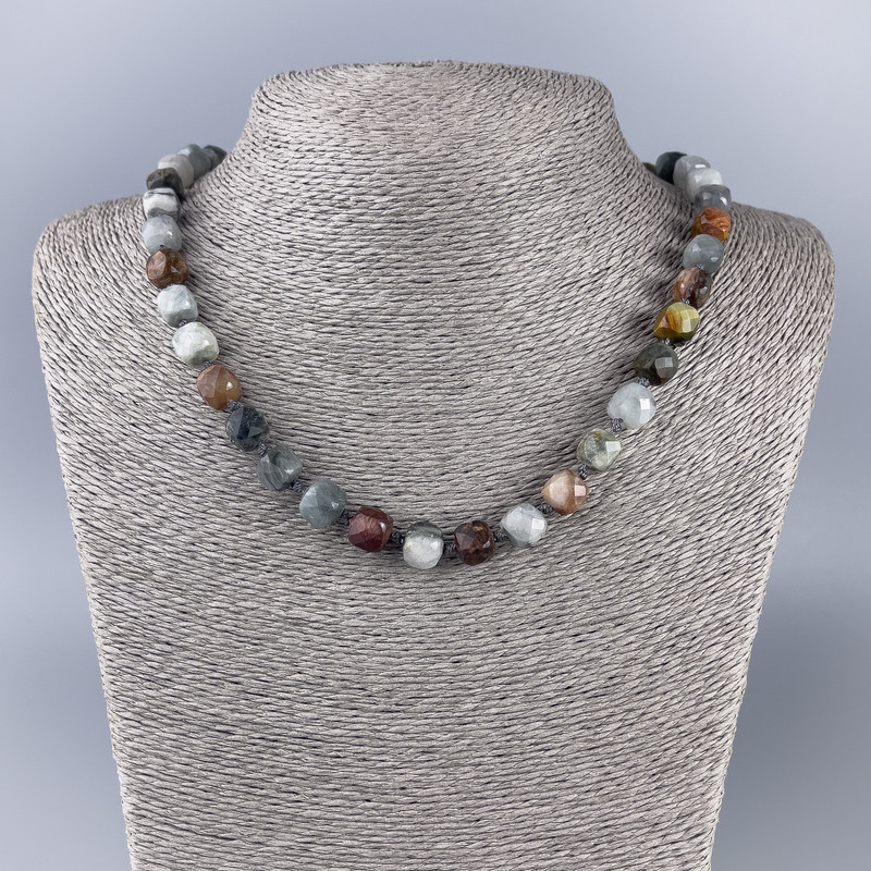 Assortment Necklace of Faceted Natural Stone Cubes, 9x9 mm, length 50 cm +/-