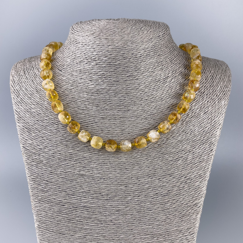 Citrine necklace with natural gemstone, faceted cube beads, 9x9 mm diameter, 50 cm length