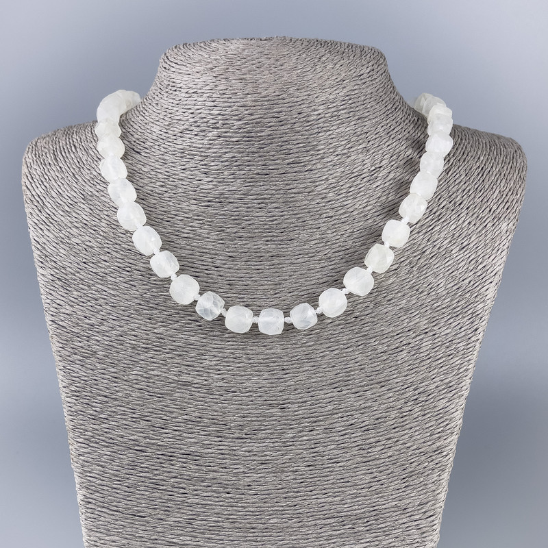 Necklace of mountain crystal natural stone, faceted cube, diameter 9×9 mm ±, length 50 cm +