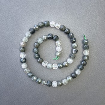 Beads Hairy Rutile Quartz, Natural Stone, Faceted Cube, 7×7 mm diameter ±, 39 cm length ± on thread