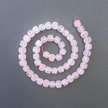 Pink Quartz Beads, Natural Stone, Faceted Cubes, 7 mm Diameter, 39 cm Length on Thread