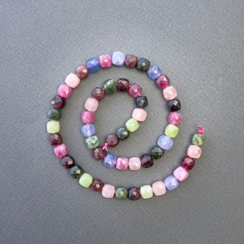 Tourmaline Beads, Natural Stone, Faceted Cubes, 7x7mm Diameter ±, 39cm Length on Thread