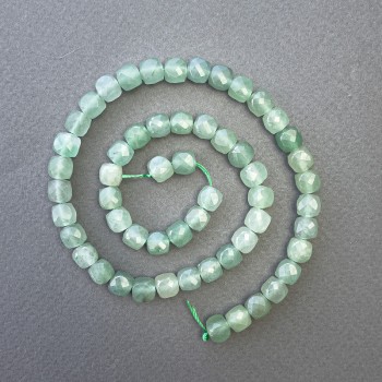 Jade Beads, Natural Stone, Faceted Cubes, 7×7 mm Diameter ±, 39 cm Length ± on Thread