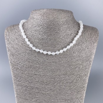 Necklace White Quartz (imitation acrylic) smooth bead, diameter 6.5 mm, length 47 cm